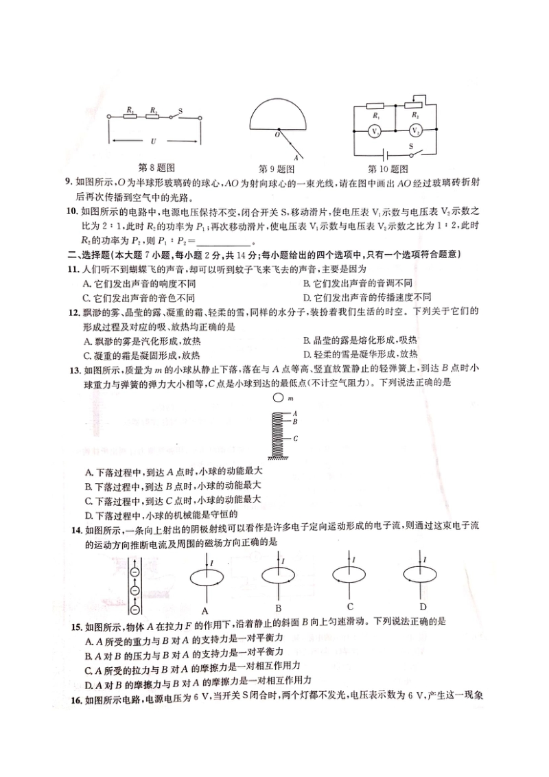 安徽省2020年中考物理模拟试卷（PDF版含答案）_第2页