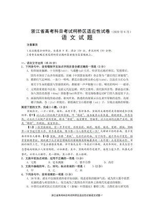 浙江省绍兴市柯桥区2020年6月高考适应性考试（二模）语文试题（含答案）