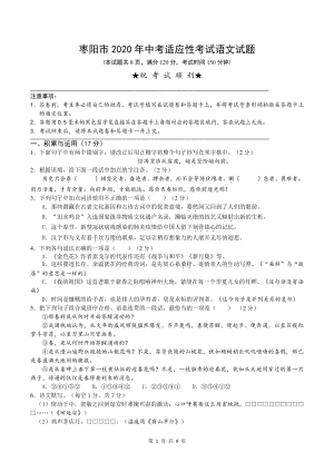 2020年湖北省襄阳市枣阳市中考适应性考试语文试题（含答案）