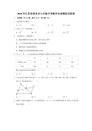2020年江苏省南京市中考数学仿真模拟试卷（含答案）