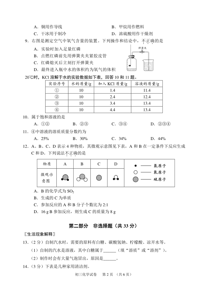 北京石景山区2020年中考化学二模试卷（含答案）_第2页