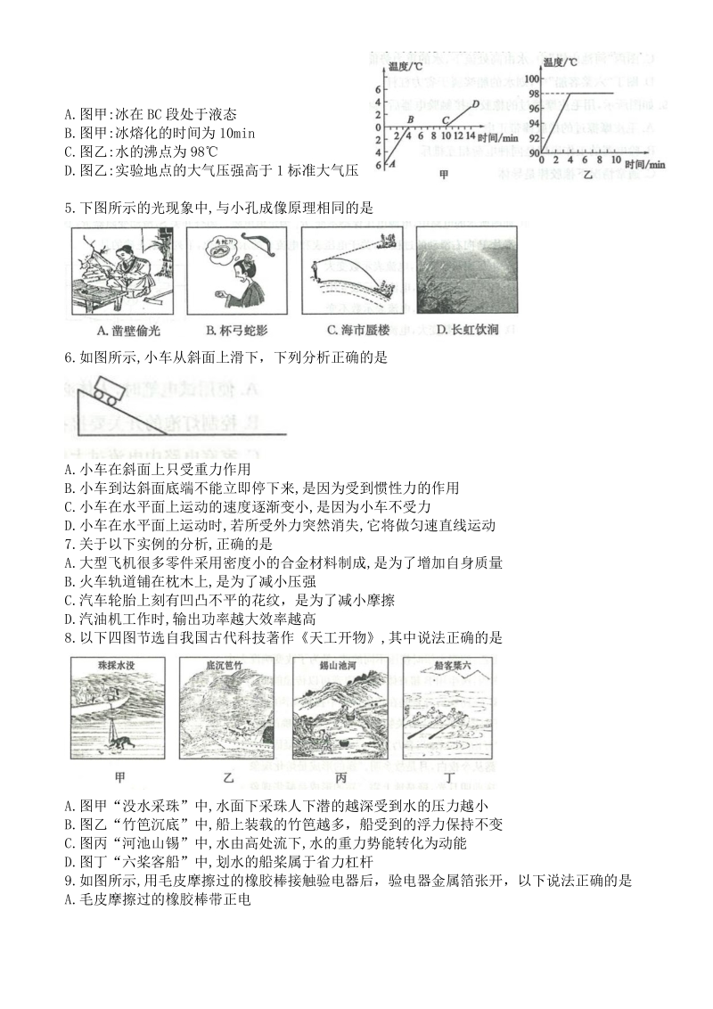 山东省滨州市2020年初中学业水平考试物理试题（含答案）_第2页