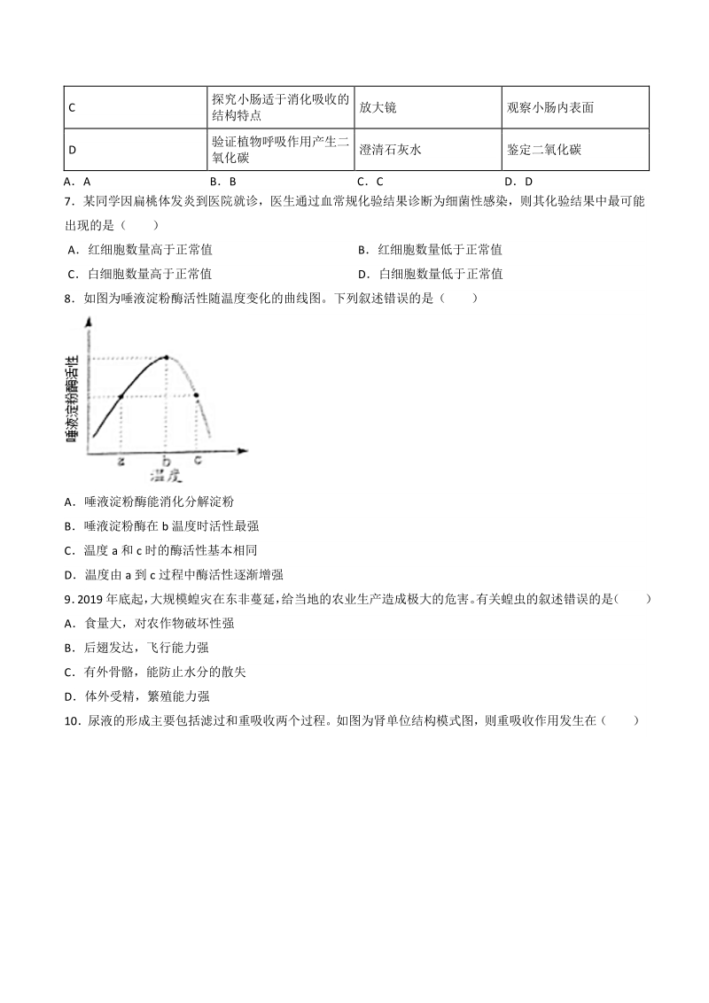 江苏省苏州市2020年中考生物试卷（含答案解析）_第2页