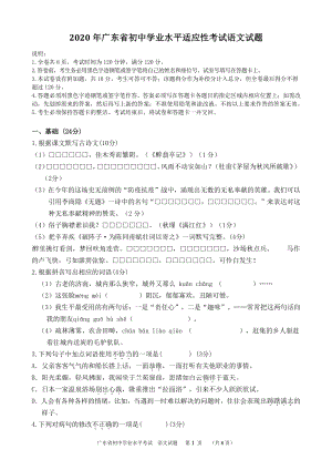 广东省新丰县2020年初三学业水平适应性考试语文试卷（含答案）