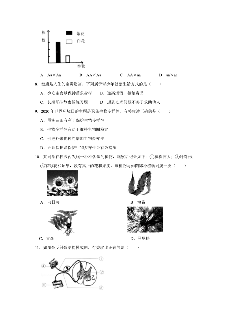 江苏省连云港市2020年中考生物试卷（含答案详解）_第2页