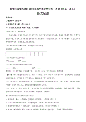 黑龙江省龙东地区2020年初中毕业学业统一考试语文试卷（含答案解析）