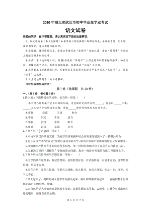 2020年湖北省武汉市初中毕业生学业考试（中考）语文试卷及答案