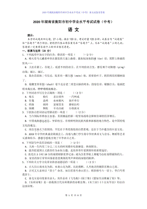 2020年湖南省衡阳市初中学业水平考试（中考）语文试卷及答案解析