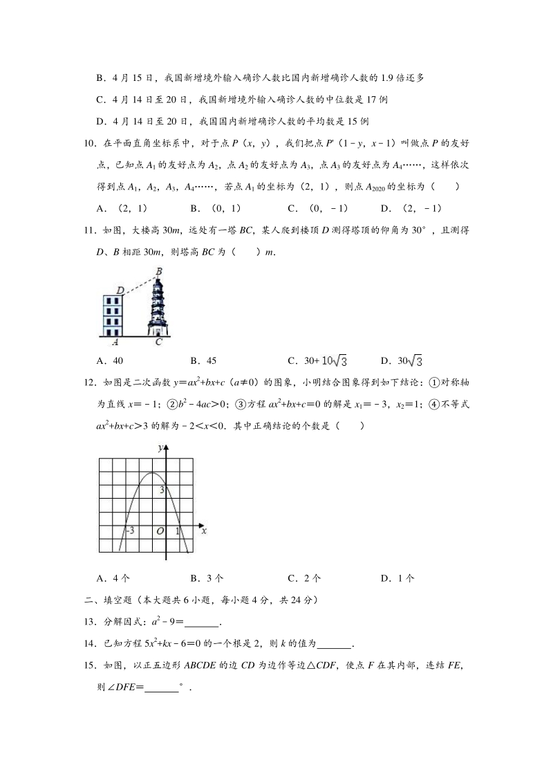 2020年山东省济南市历下区中考三模数学试卷（B卷）含答案解析_第3页