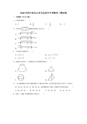 四川省乐山市马边县中2020年中考数学二模试卷（含答案解析）