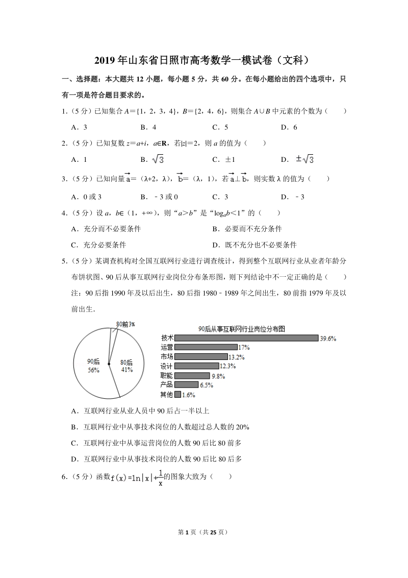 2019年山东省日照市高考数学一模试卷（文科）含详细解答_第1页
