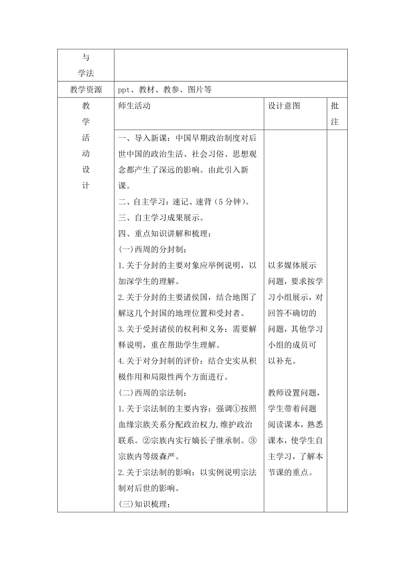 1.1 中国早期政治制度的特点 教学设计_第2页