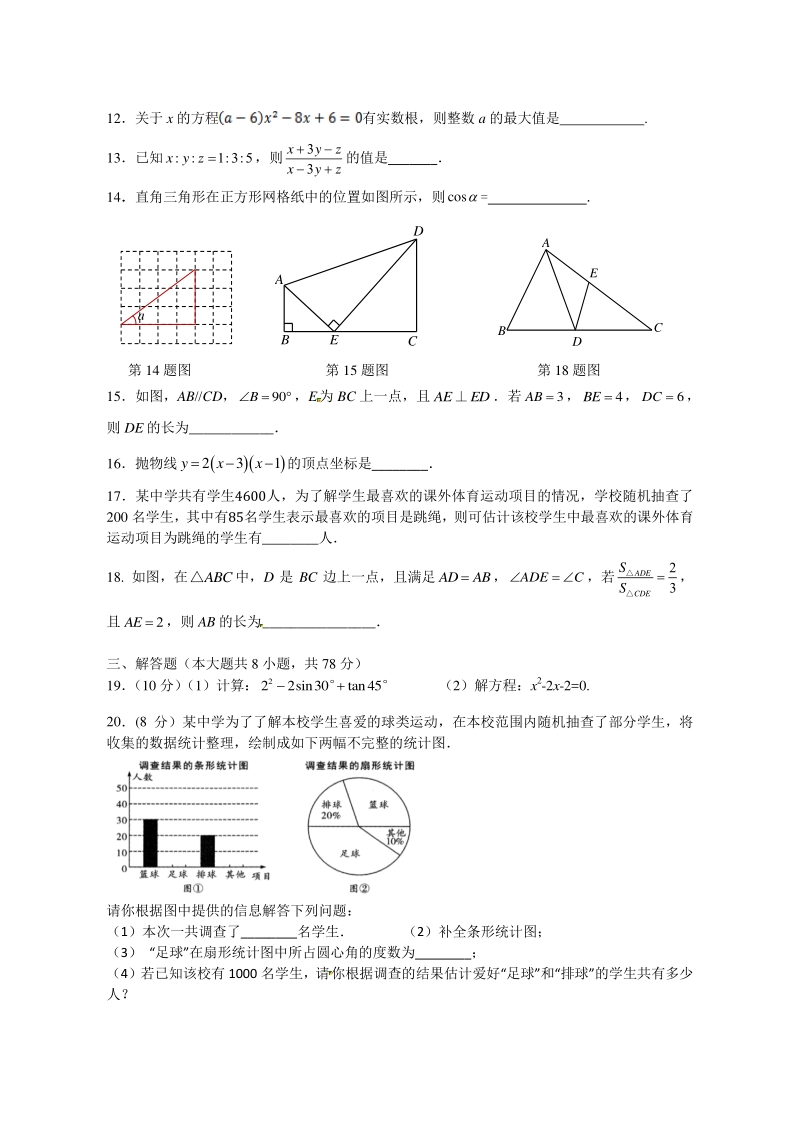 湖南省醴陵市2020届九年级上期末考试数学试题（含答案）_第2页