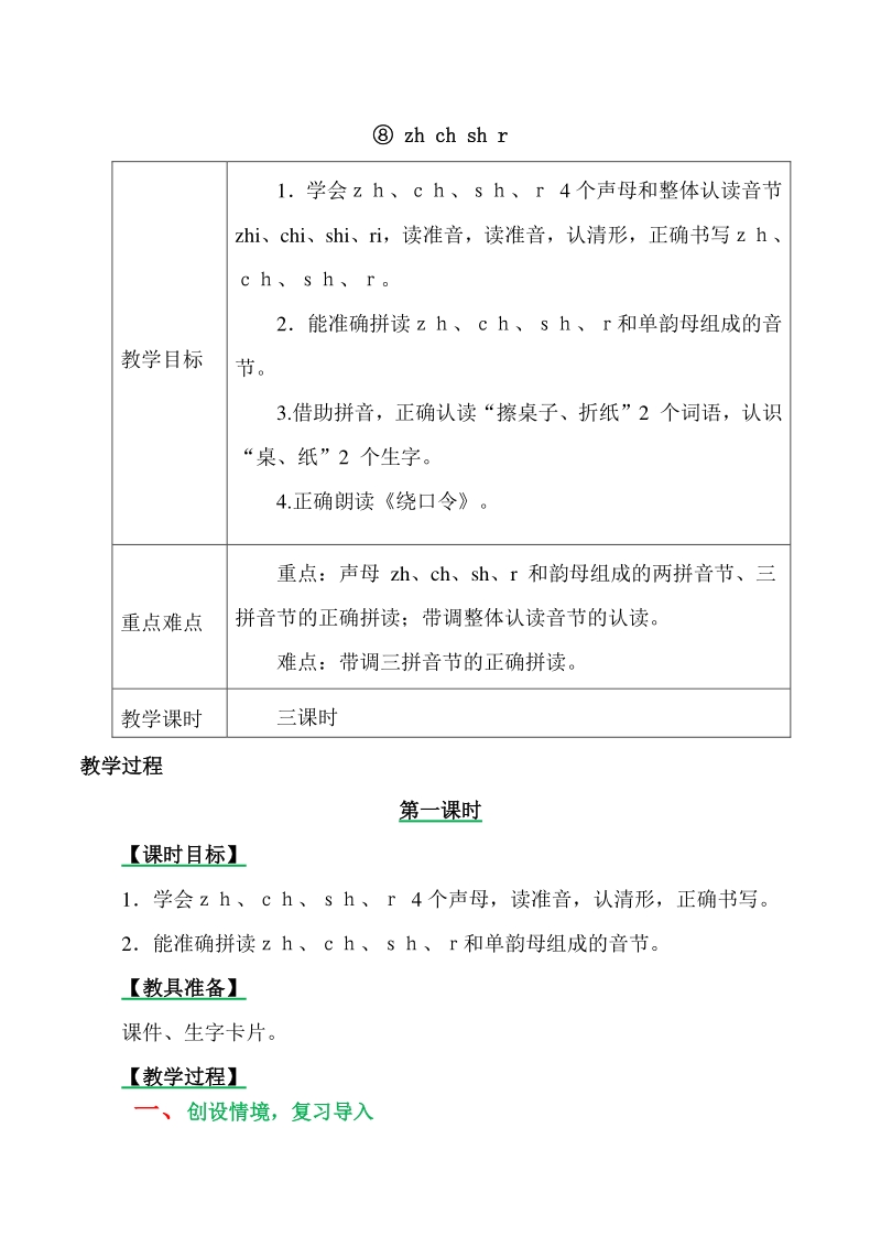 汉语拼音8 zh ch sh r 教案+备课素材_第1页