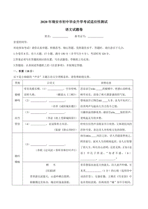 浙江省温州瑞安市2020年初中毕业升学考试适应性测试语文试题（含答案）