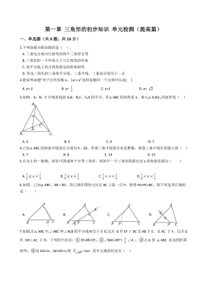 浙教版2020年秋八年级数学上册第一章 三角形的初步知识 单元检测（提高篇）含答案