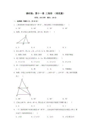 2020年秋人教版八年级数学上册《第十一章 三角形》课时练及答案（培优篇）