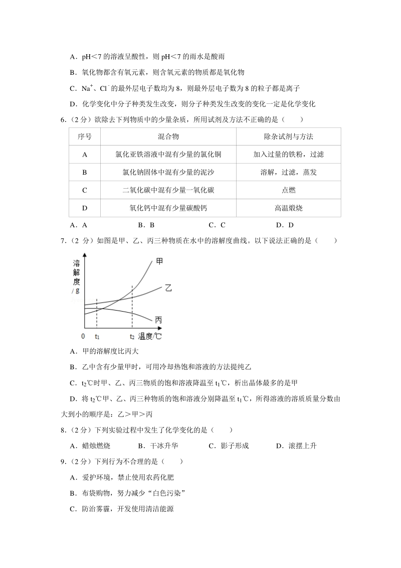 2020年河北省唐山市中考化学一模试卷（含答案）_第2页