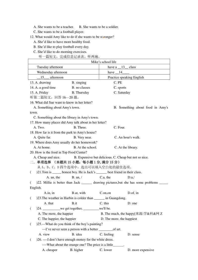 2020年秋江苏省南通地区八年级上月考英语试卷（含答案+听力mp3）_第2页