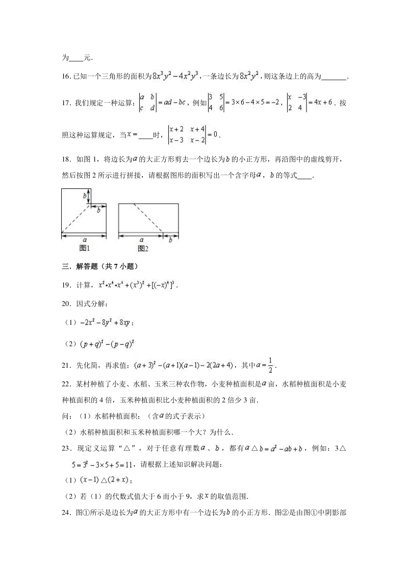 2020年秋沪教版（上海）数学七年级上 第9章 整式 单元测试卷（含答案解析）_第2页