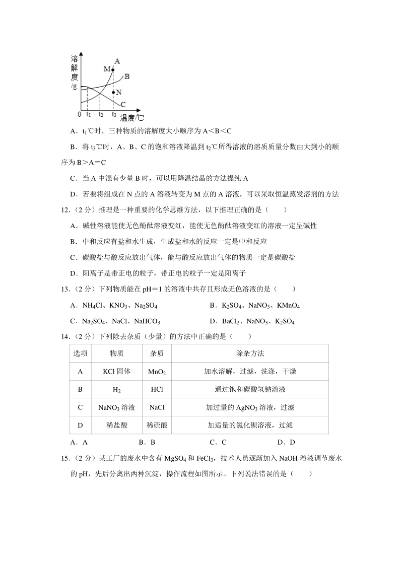2020年江苏省泰州市中考化学适应性训练试卷（一）含答案解析_第3页