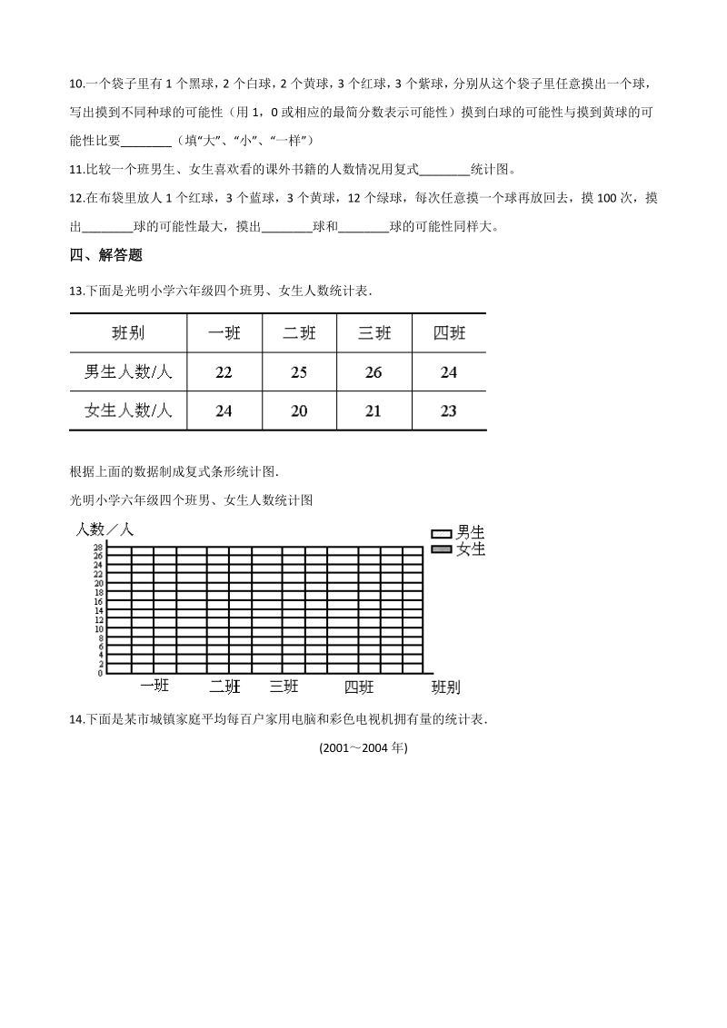 2020年秋北京版五年级数学上册 第4单元 统计图表与可能性 单元试卷（含答案解析）_第2页