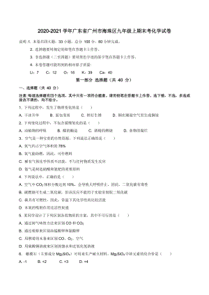 2020-2021学年广东省广州市海珠区九年级上期末考化学试卷（含答案）
