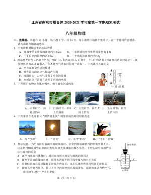 江苏省南京市联合体2020-2021学年度八年级上期末考试物理试卷（含答案）