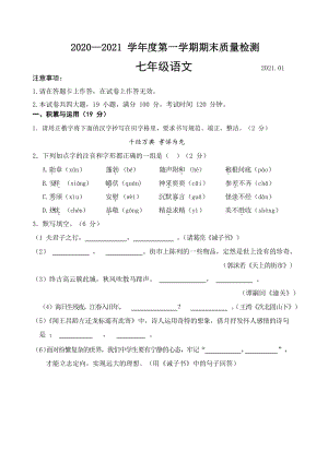 辽宁省大连市中山区2020-2021学年七年级上期末考试语文试题（含答案）