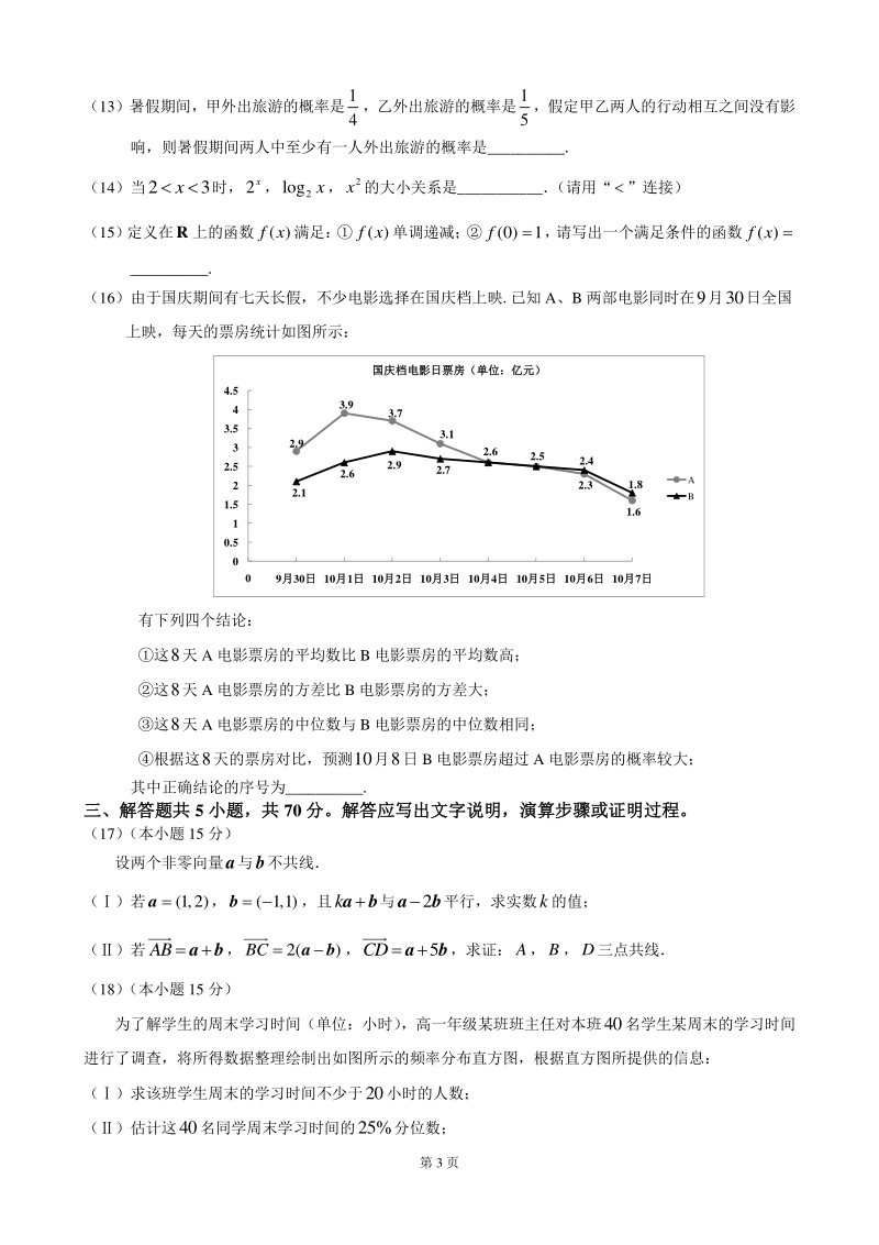 北京市房山区2020-2021学年高一上期末检测数学试卷（含答案）_第3页