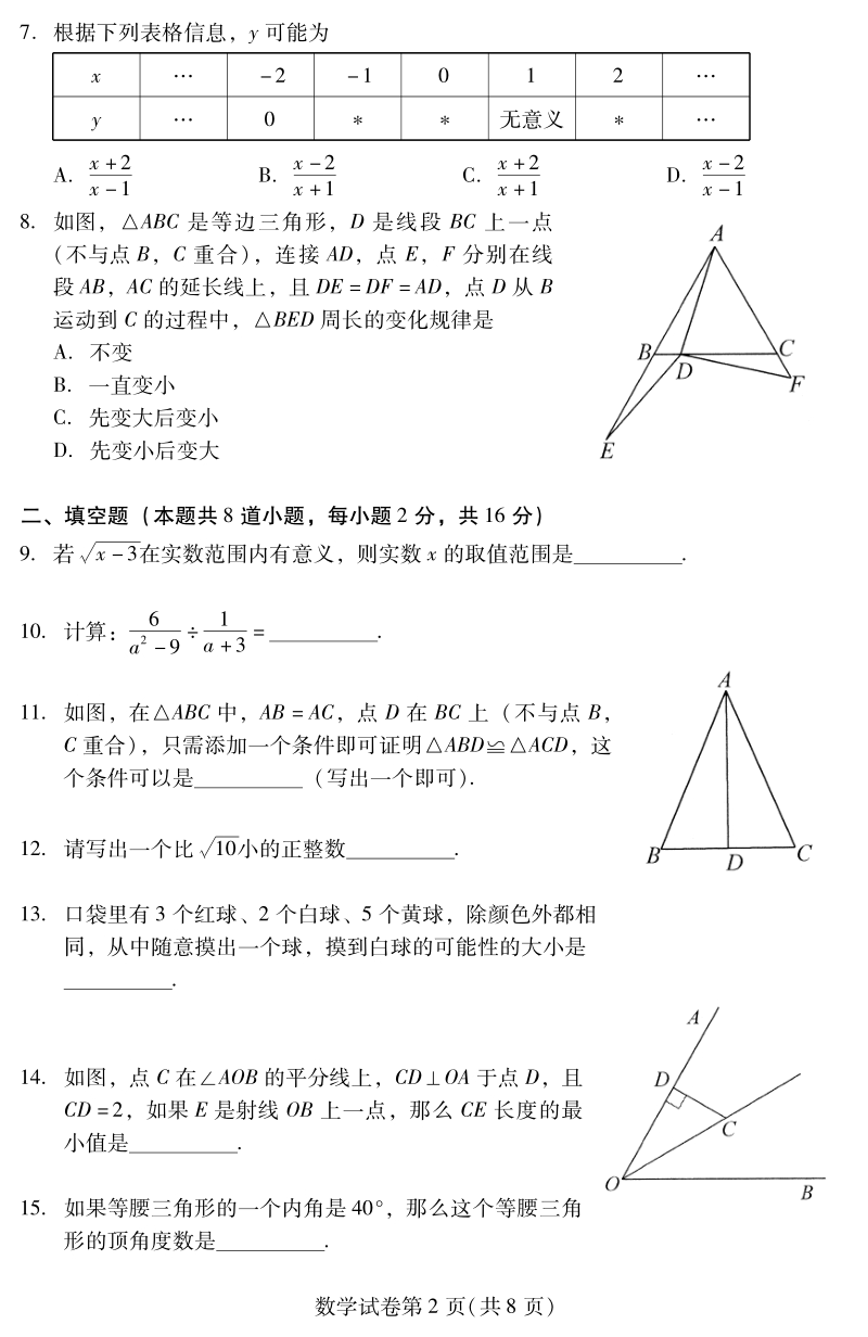 北京市昌平区2020-2021学年度八年级上期末数学试题及答案_第2页