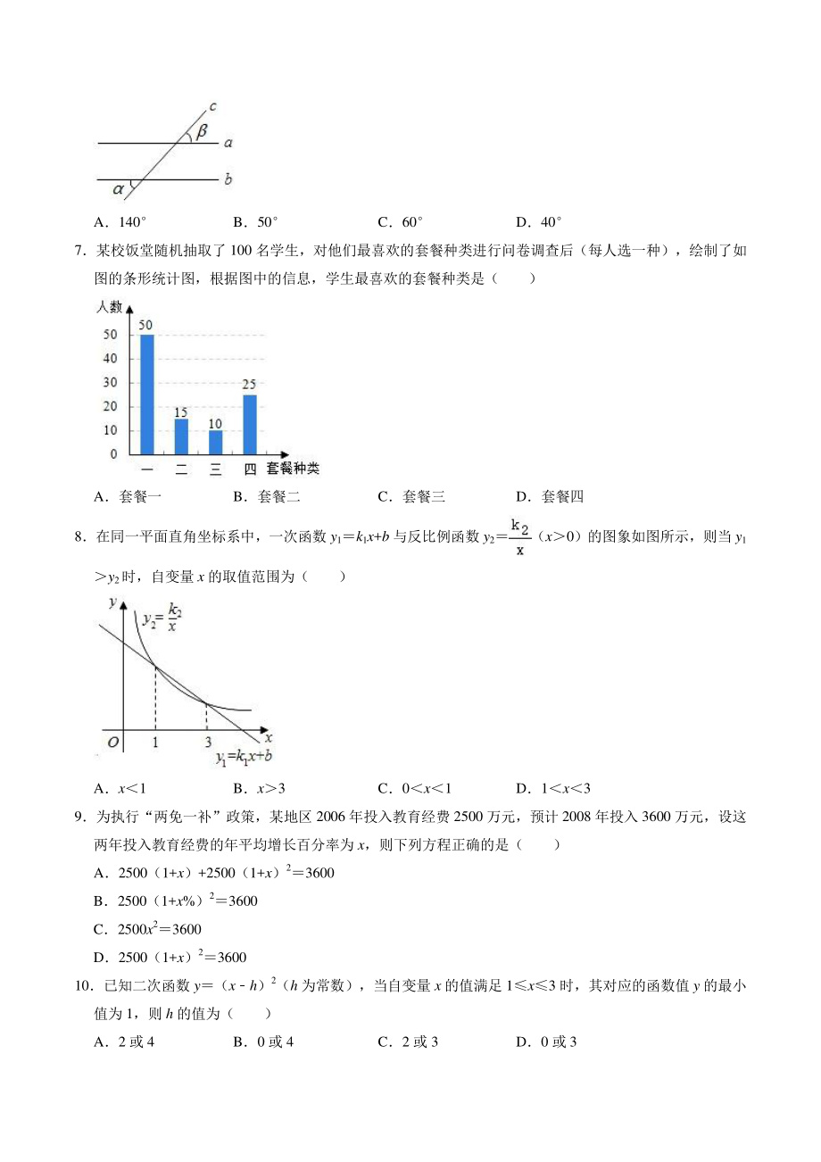 2021年湖南省长沙市开福区二校联考中考数学二模试卷（含答案解析）_第2页