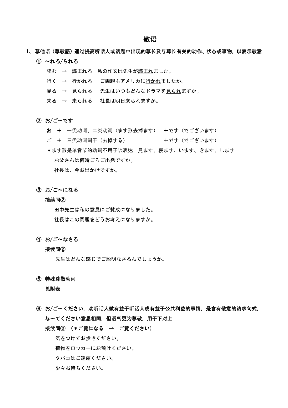《敬语》知识点素材—2022届高中日语第一轮复习提纲_第1页