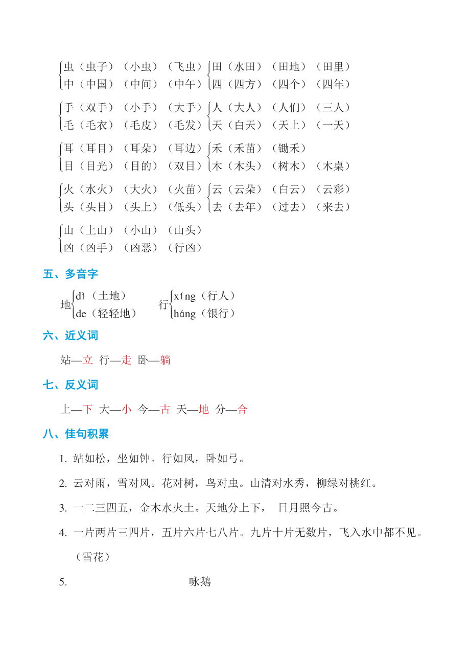 2021年南京某校部编版一年级语文上册期末知识点复习_第2页
