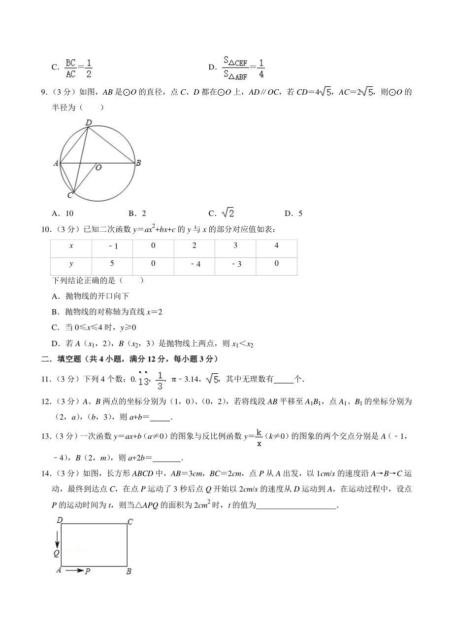 2021年陕西省铜川市中考模拟数学试卷（含答案解析）_第2页
