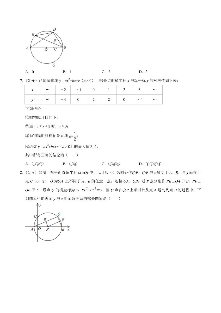 北京市西城区三校联考2020-2021学年九年级上期中数学试卷（含答案）_第2页