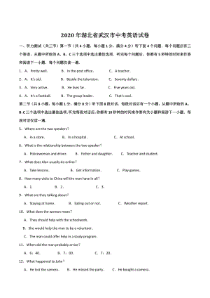 2020年湖北省武汉市中考英语试卷（含答案解析）