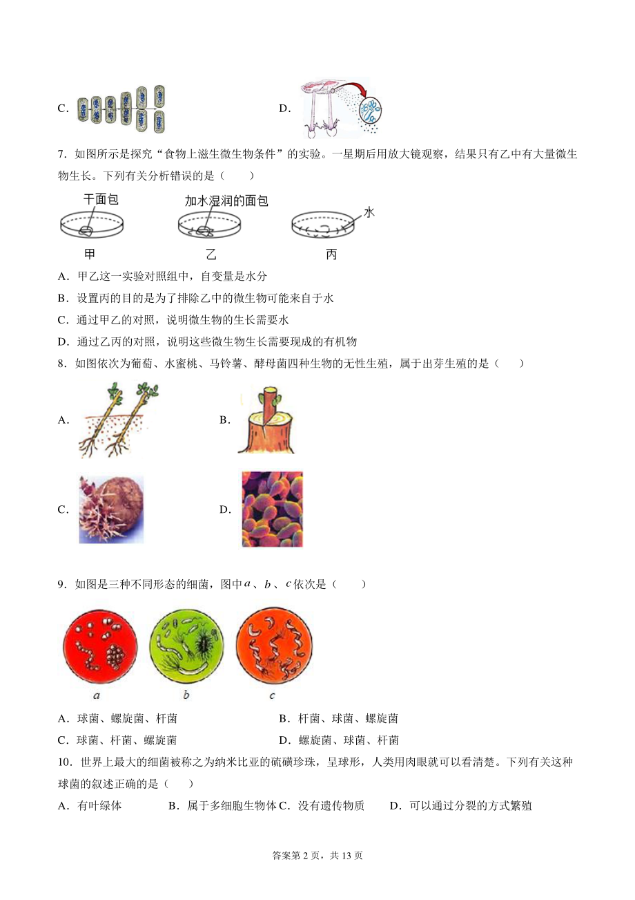 2022年浙江省中考科学专题练习：细菌和真菌（含答案解析）_第2页