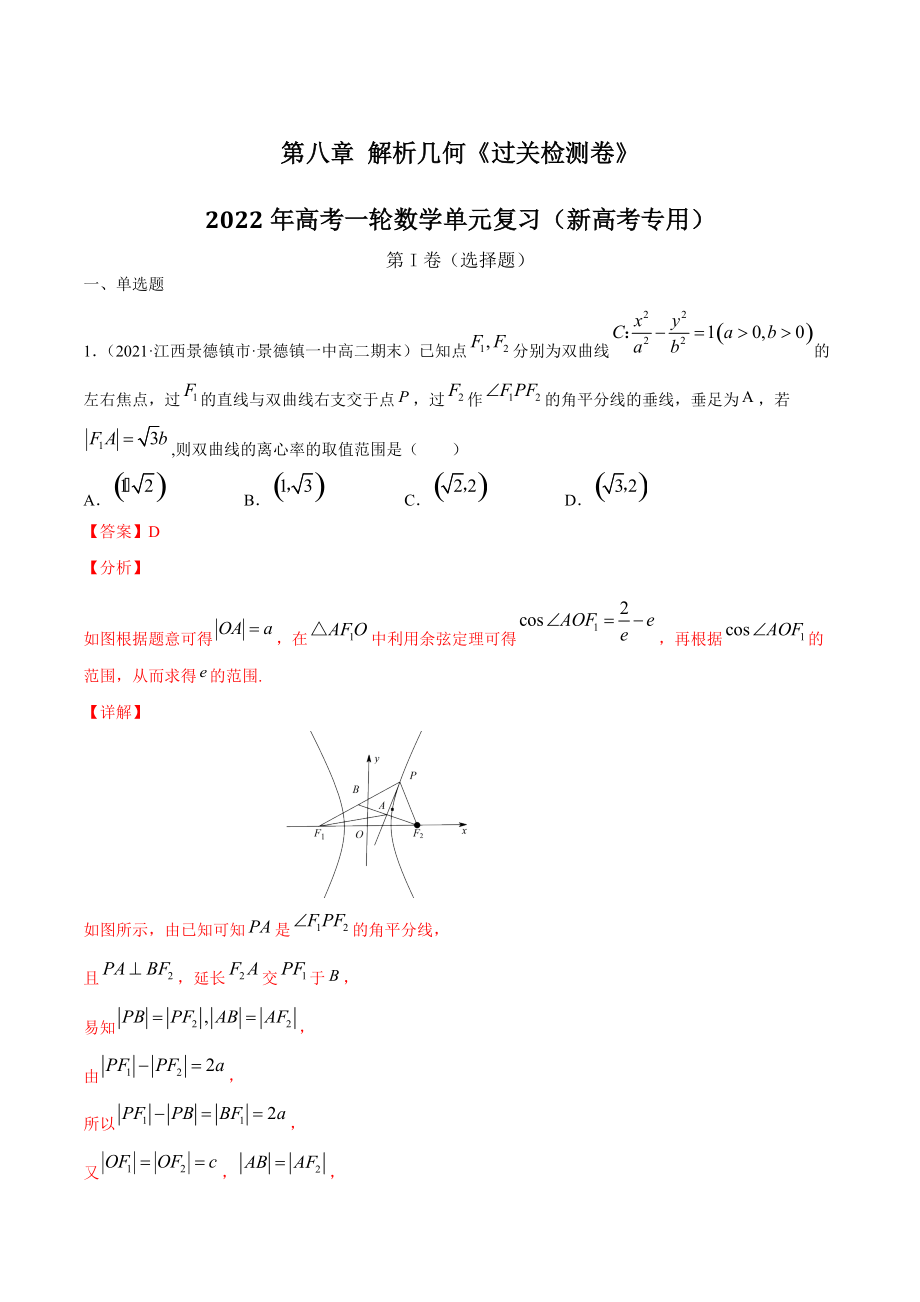 第八章 解析几何 过关检测卷（解析版）2022年高考一轮数学单元复习一遍过新高考专用（01版）_第1页