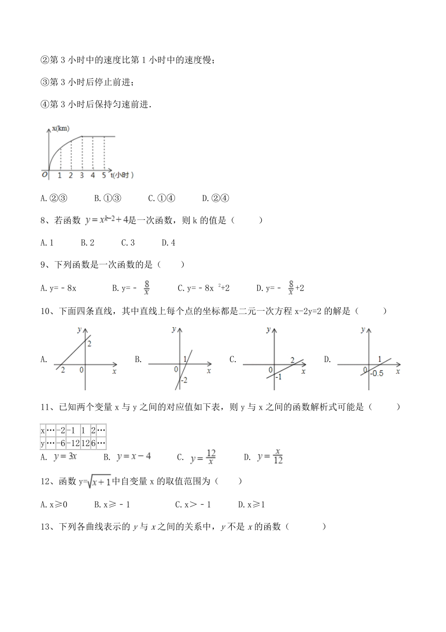 苏科版八年级上册数学 第六章一次函数 单元试卷（含答案）_第2页