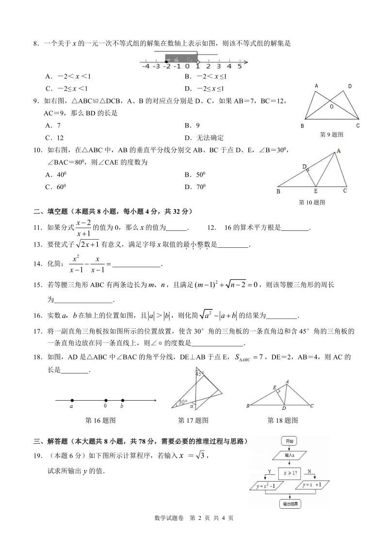湖南省株洲市渌口区2020-2021学年八年级上期末考试数学试题（含答案）_第2页