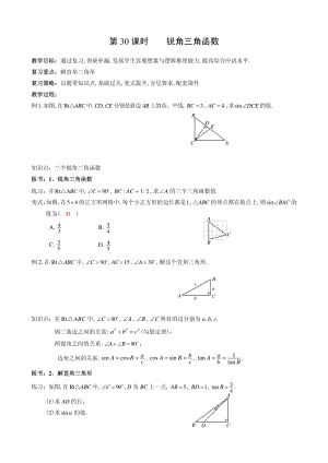 2021届中考数学一轮复习教案：第30课 锐角三角函数