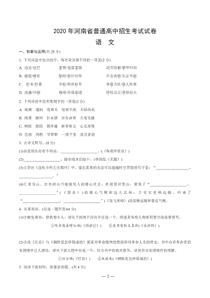 2020年河南省普通高中招生考试语文黑卷（含答案）