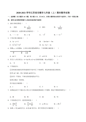 2020-2021学年江苏省无锡市七年级上期末数学试卷（含答案）