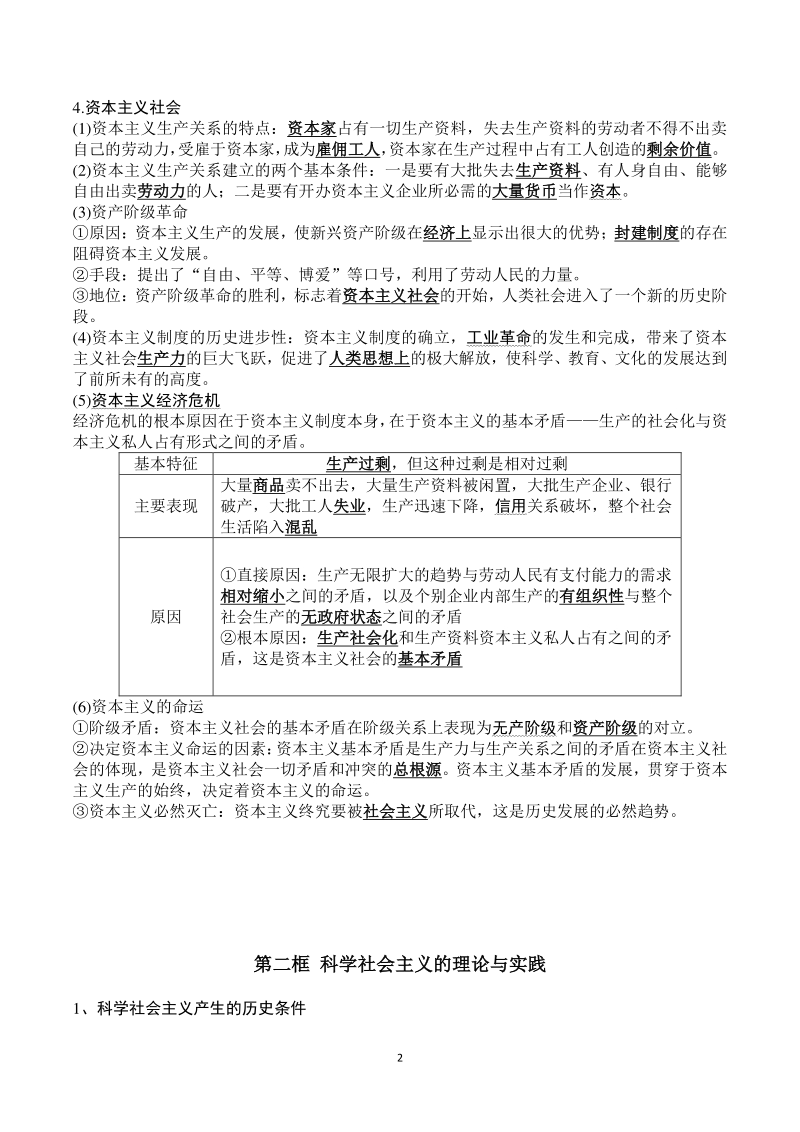 2021年统编版高中政治必修一中国特色社会主义知识梳理_第2页
