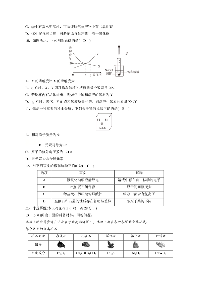 2021年安徽省初中学业水平考试化学模拟试卷（一）含答案_第3页