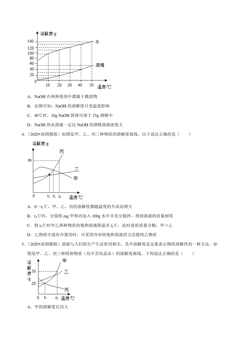 2021年广东省深圳市中考化学复习专练（7）溶液（含答案解析）_第2页