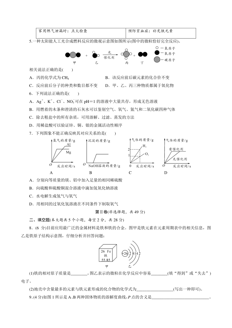2021年四川省遂宁市中考化学全真模拟试卷（1）含答案_第2页