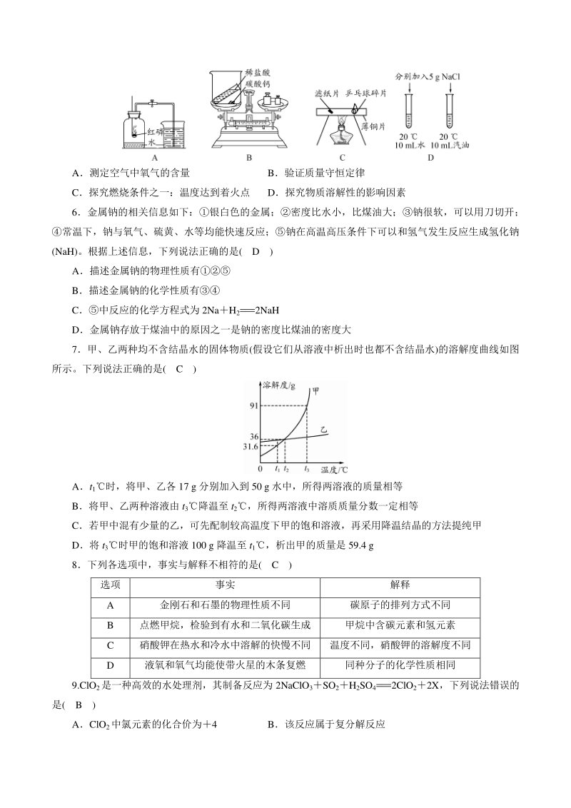 2021年四川省绵阳市中考化学全真模拟试卷（1）含答案_第2页