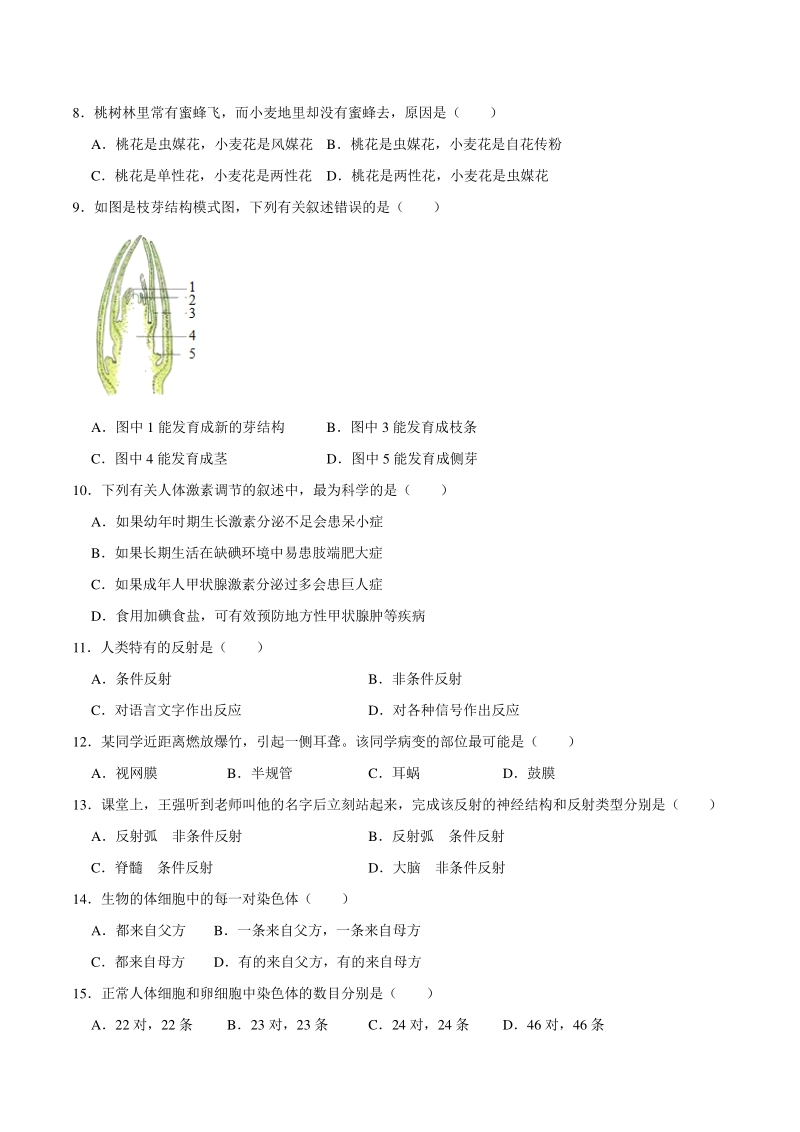 2021年山东省潍坊市中考生物押题试卷（含答案解析）_第2页